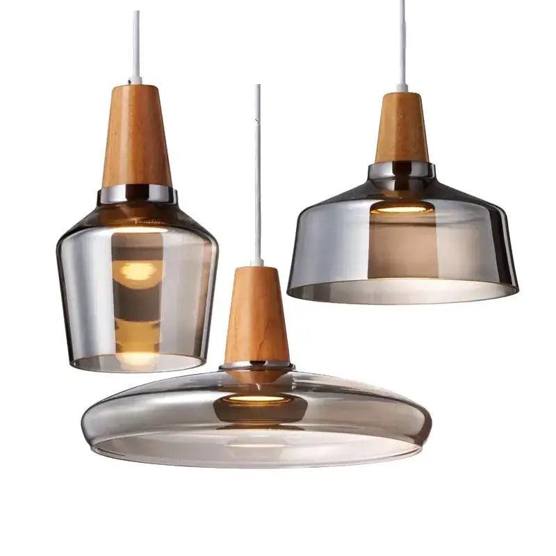 Glass Wood Pendant Set