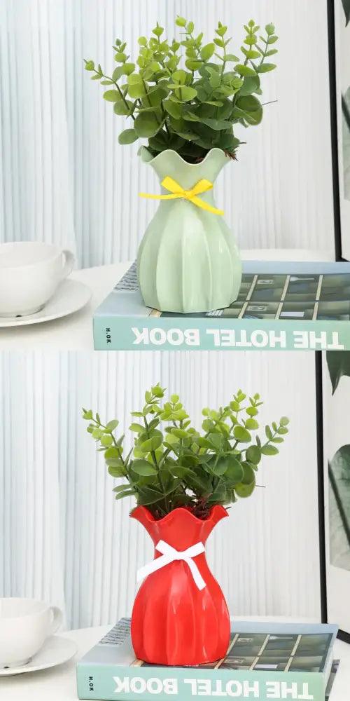 Pastel Ruffled Ceramic Vase for Dried Flowers