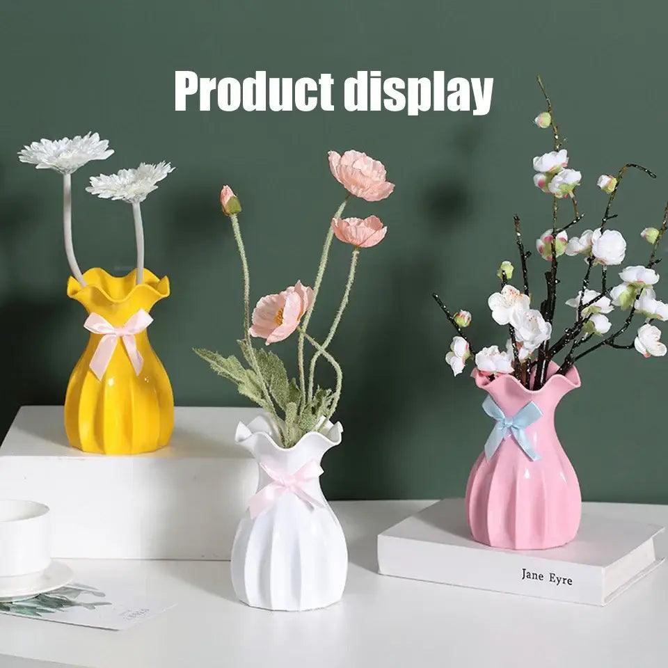 Pastel Ruffled Ceramic Vase for Dried Flowers