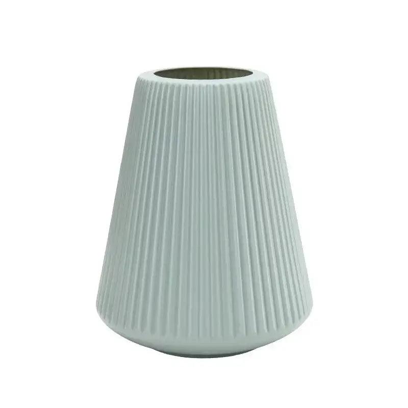 Blue Ribbed Ceramic Vase
