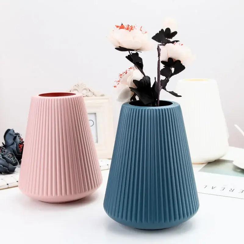 Blue Ribbed Ceramic Vase