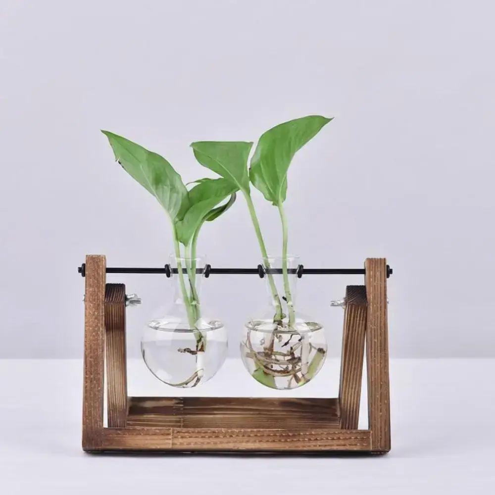 Wood Frame Glass Vase Set
