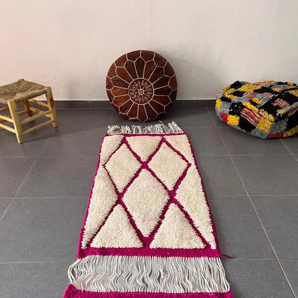Cream Magenta Moroccan Rug