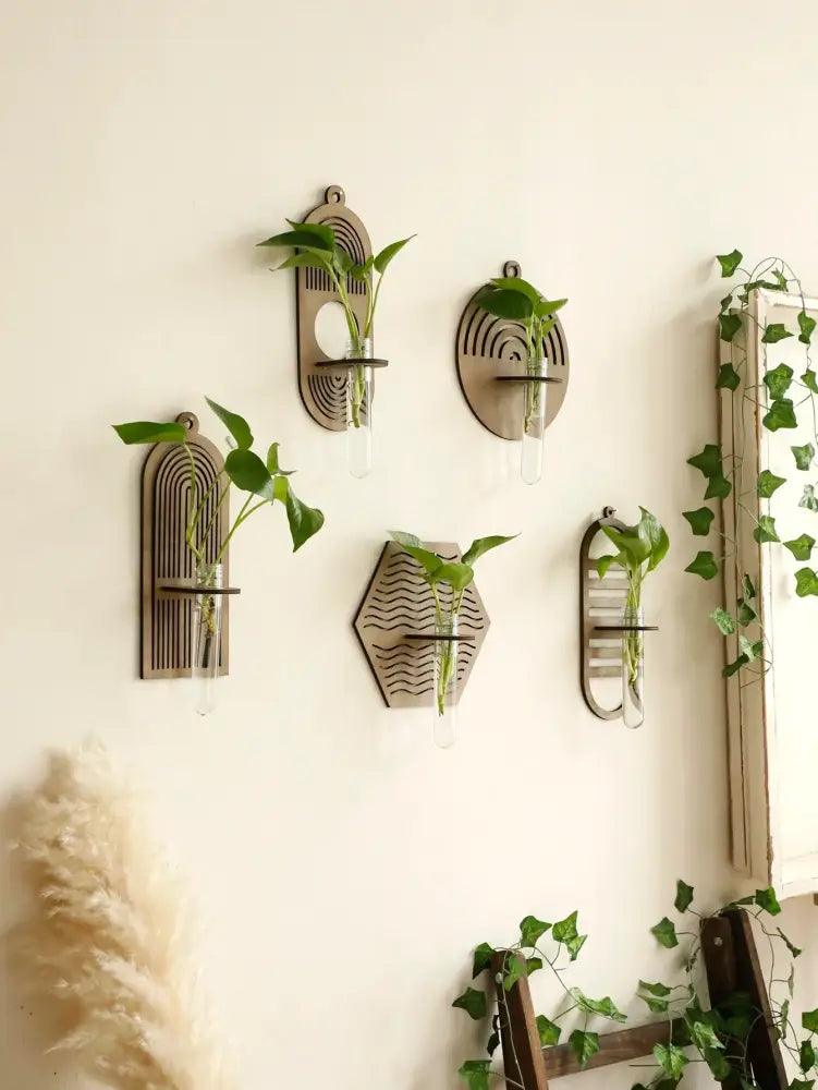 Wood Geometric Wall Vase