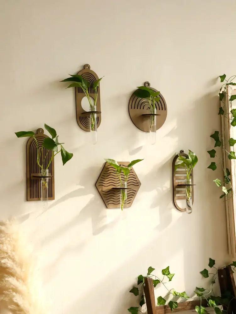 Wood Geometric Wall Vase