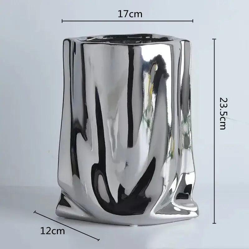 Silver Ruffled Ceramic Vase