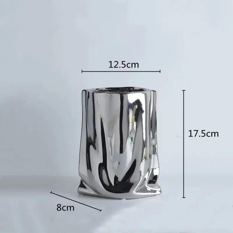 Silver Ruffled Ceramic Vase