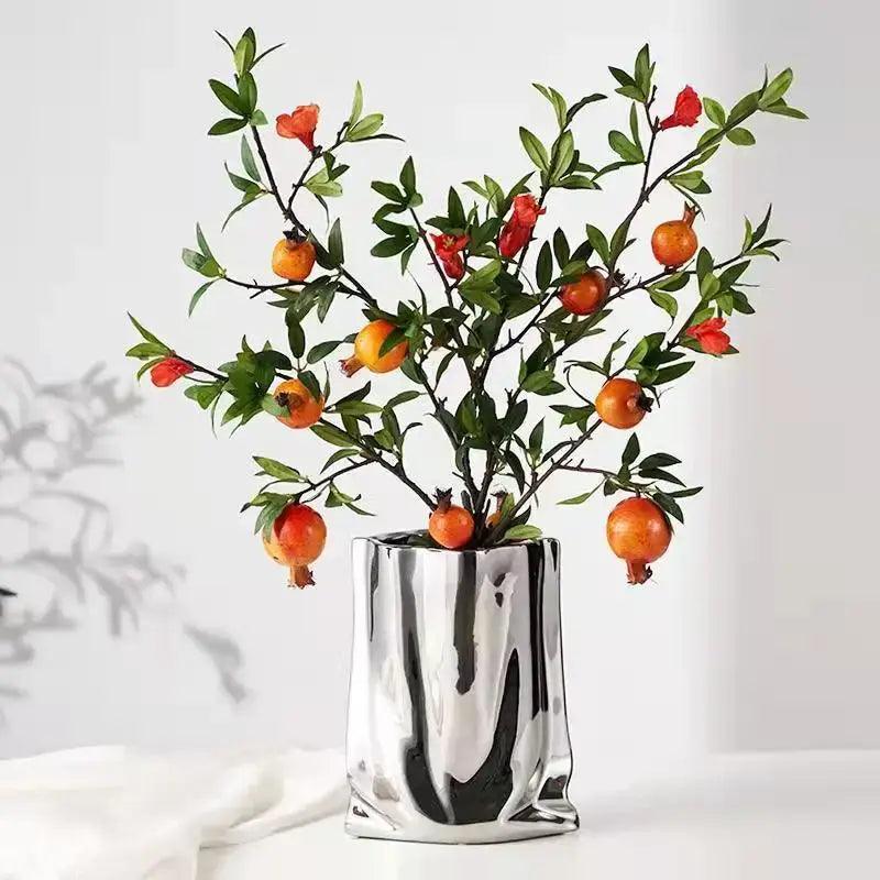 Silver Ruffled Ceramic Vase