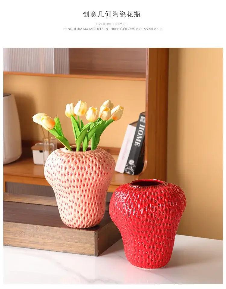 Red Strawberry Ceramic Vase