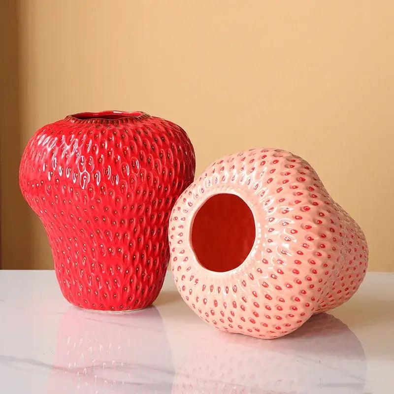 Red Strawberry Ceramic Vase