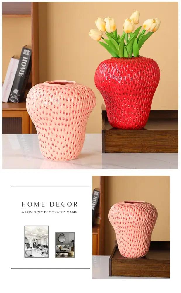 Red Strawberry Ceramic Vase