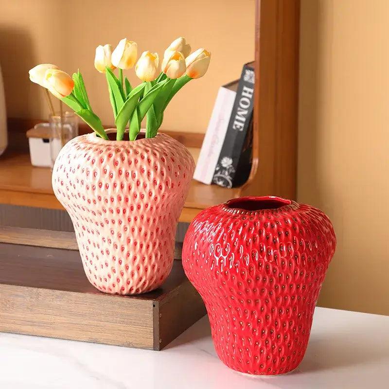 Red Strawberry Ceramic Vase