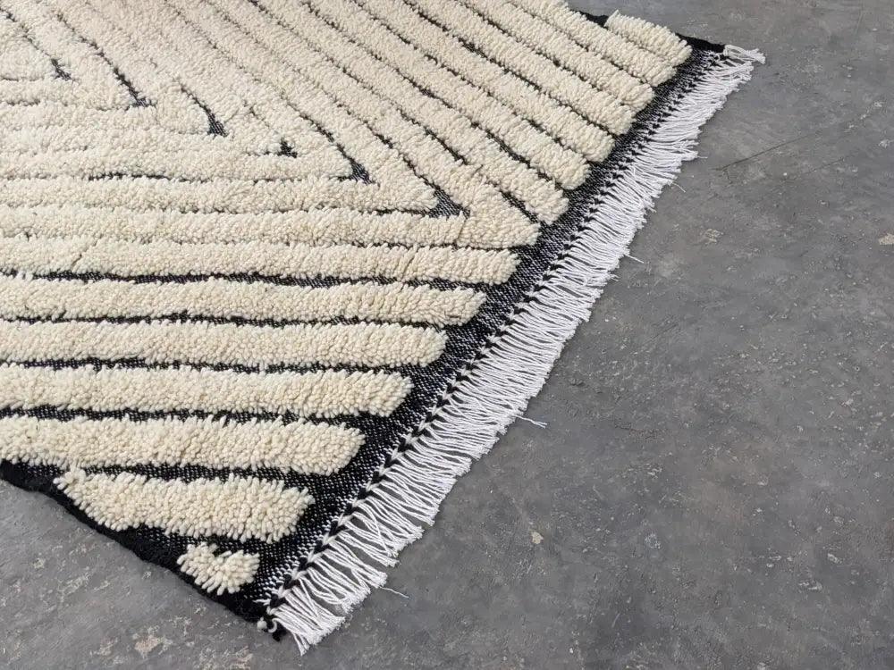 Cream Black Wool Moroccan Rug