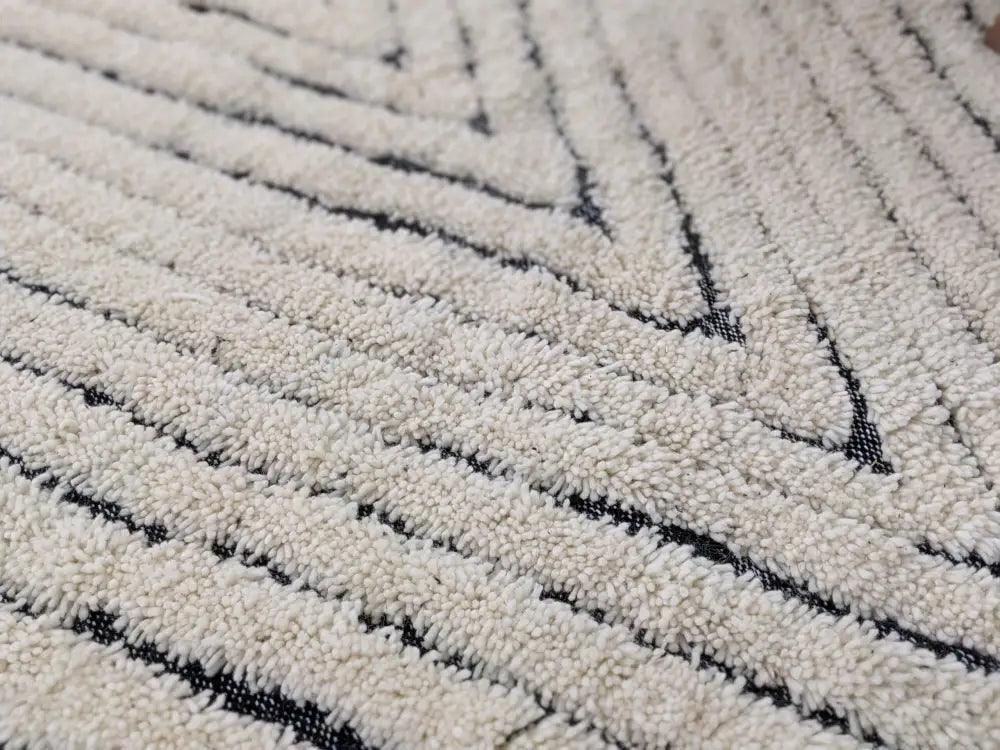 Cream Black Wool Moroccan Rug