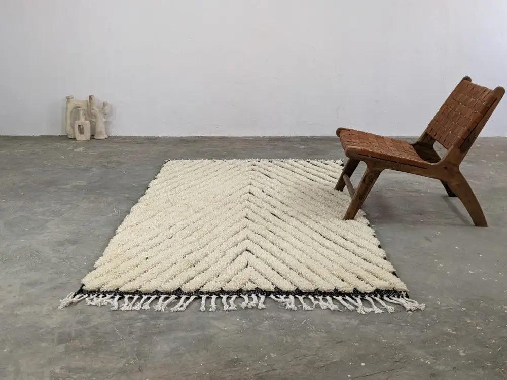 Cream Black Wool Moroccan Rug