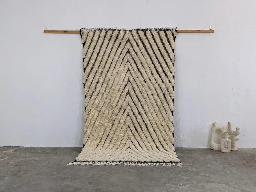 Cream Black Wool Moroccan Rug