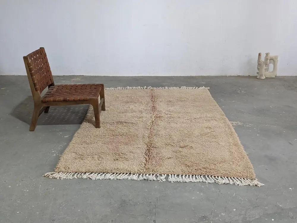 Beige Wool Fringed Rug