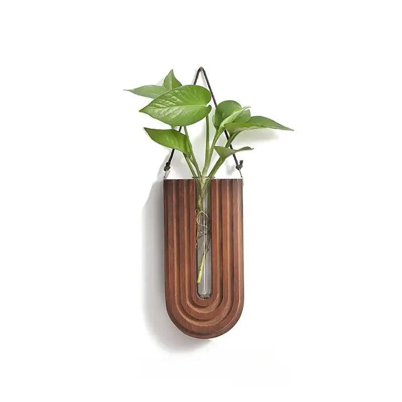 Wooden Grooved Wall Vase