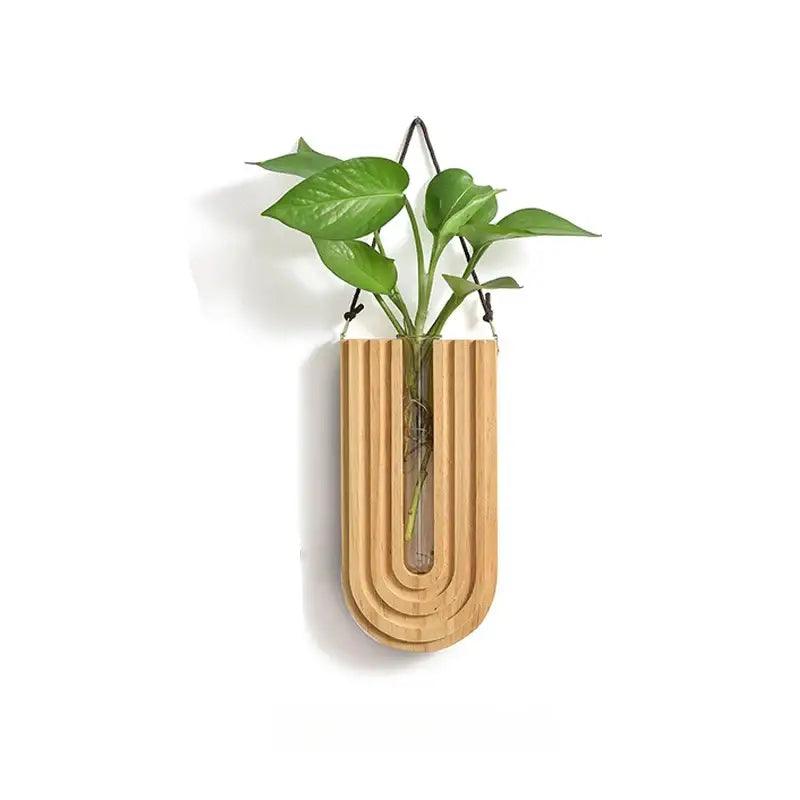 Wooden Grooved Wall Vase