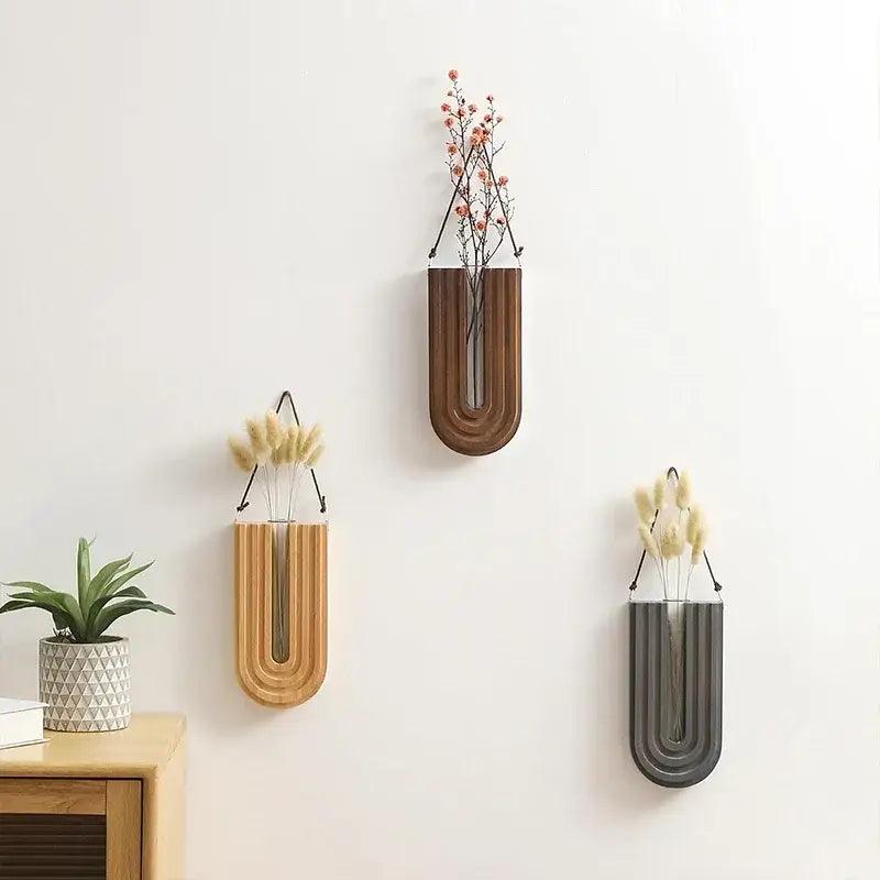 Wooden Grooved Wall Vase