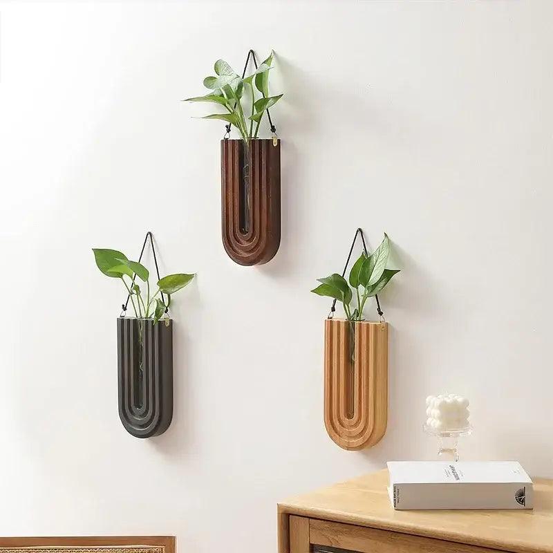 Wooden Grooved Wall Vase