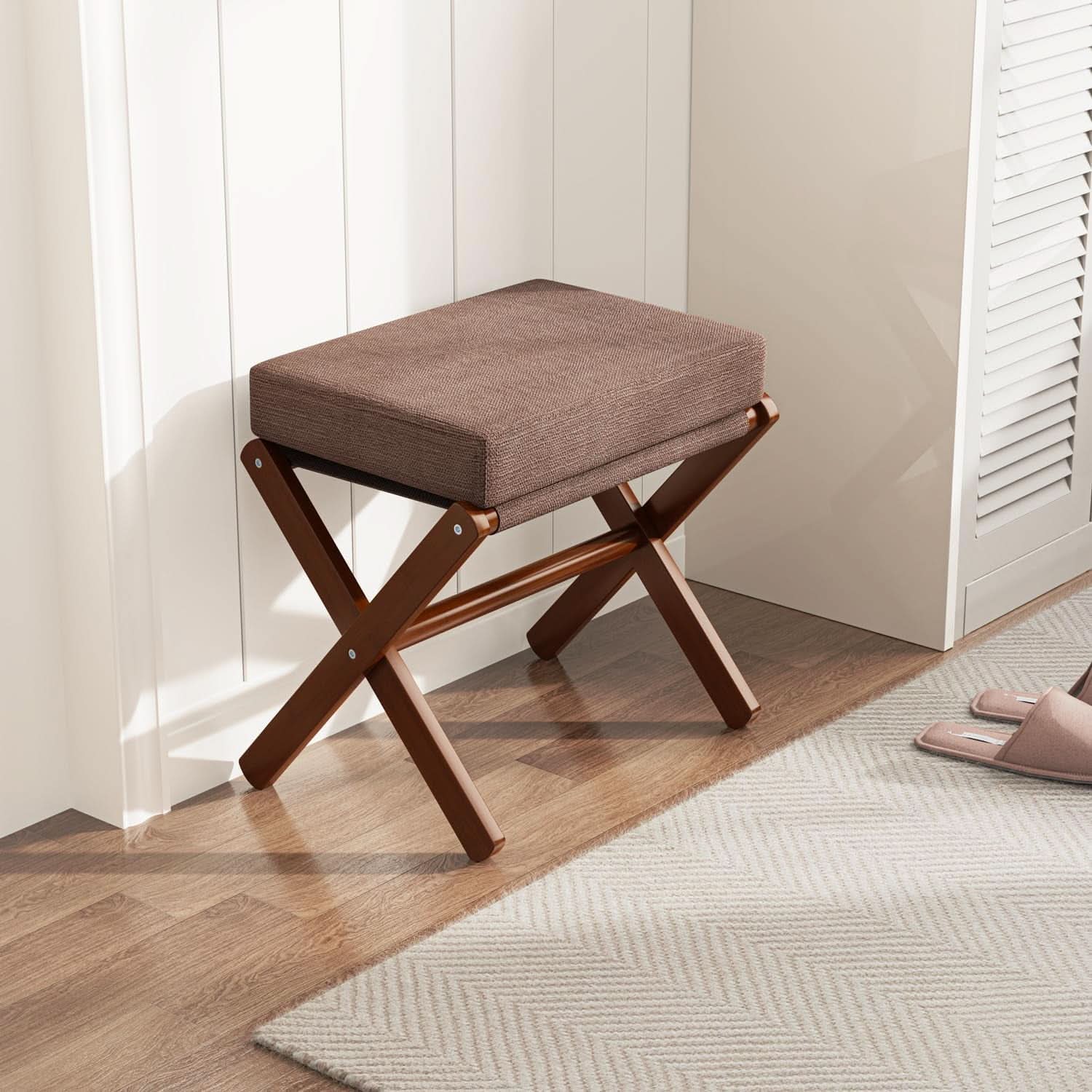 Espresso Brown Foldable Bamboo Footstool Dense Foam