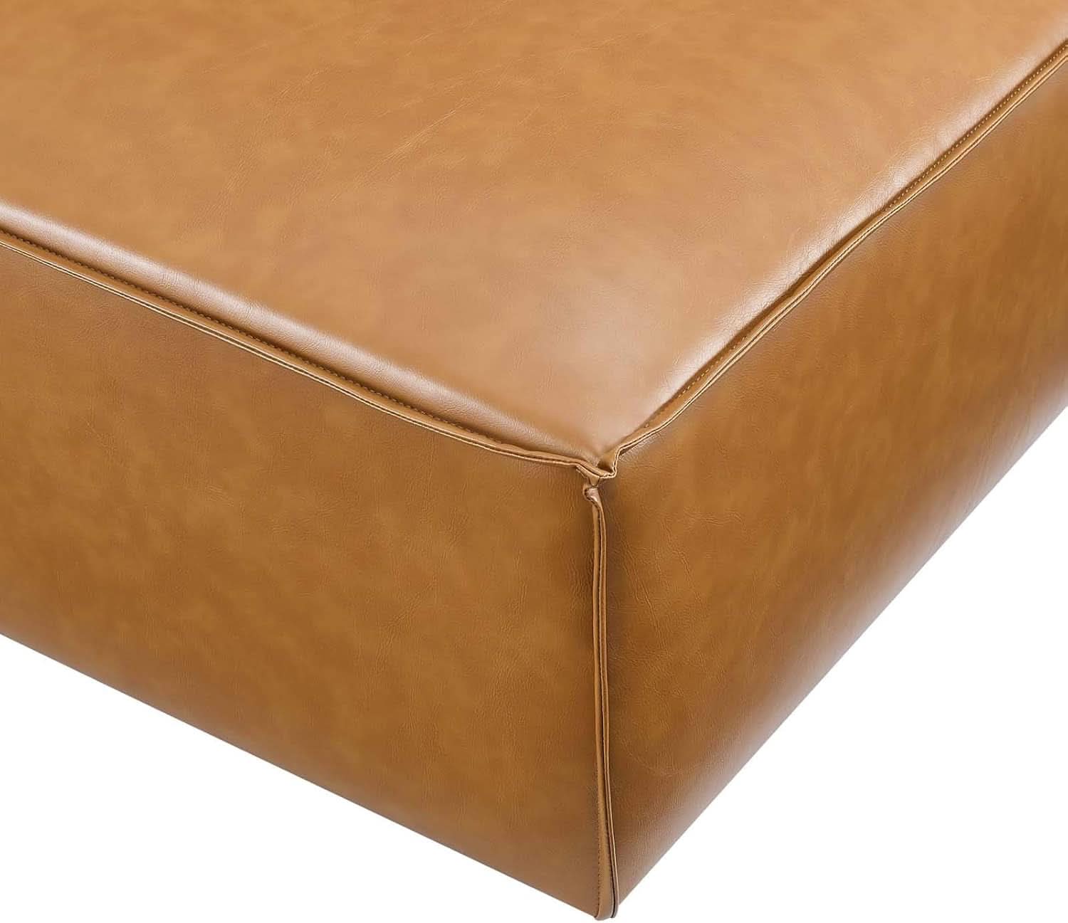 Tan Vegan Leather Contemporary Sectional Sofa Ottoman