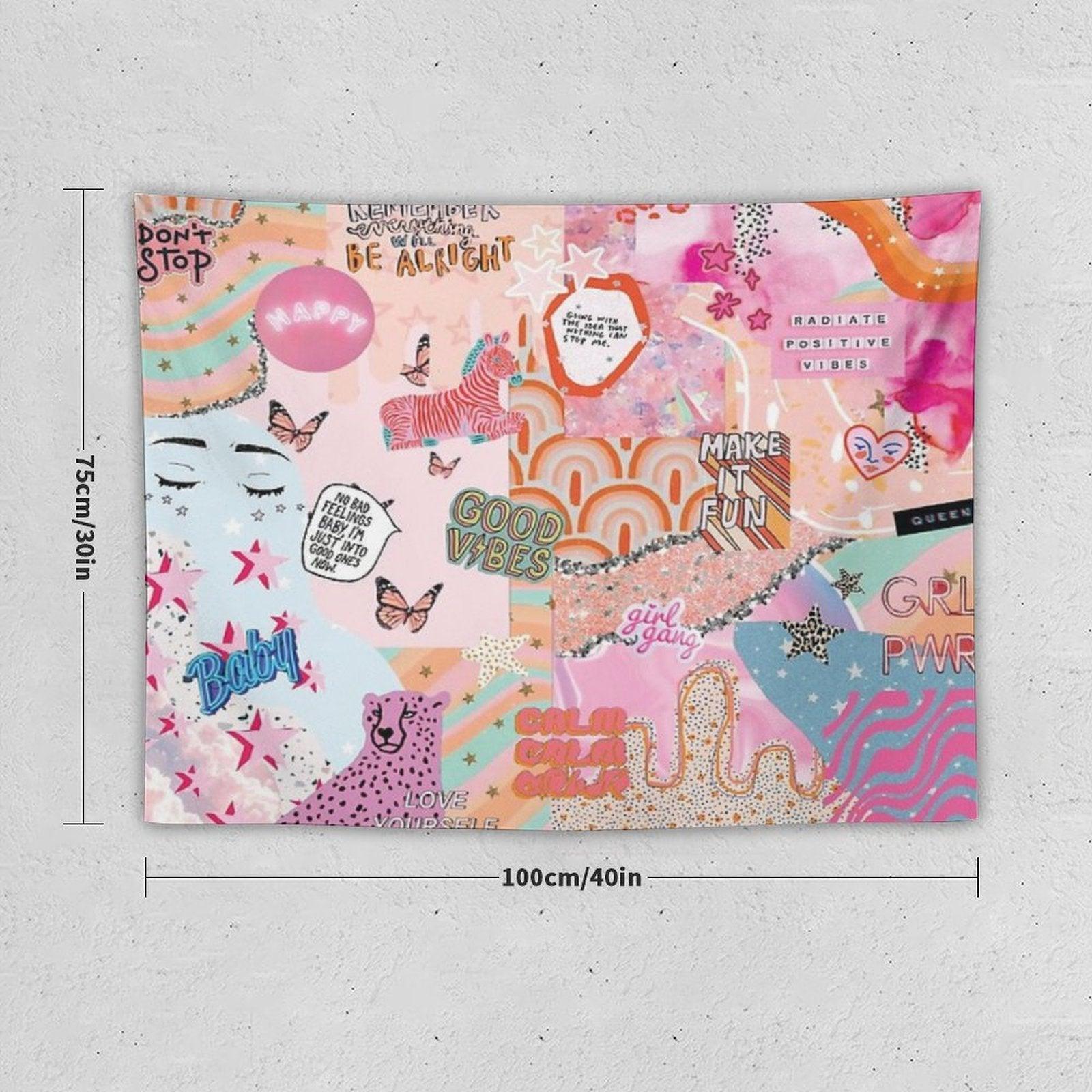 Pink And Blue Girl Power Collage Tapestry