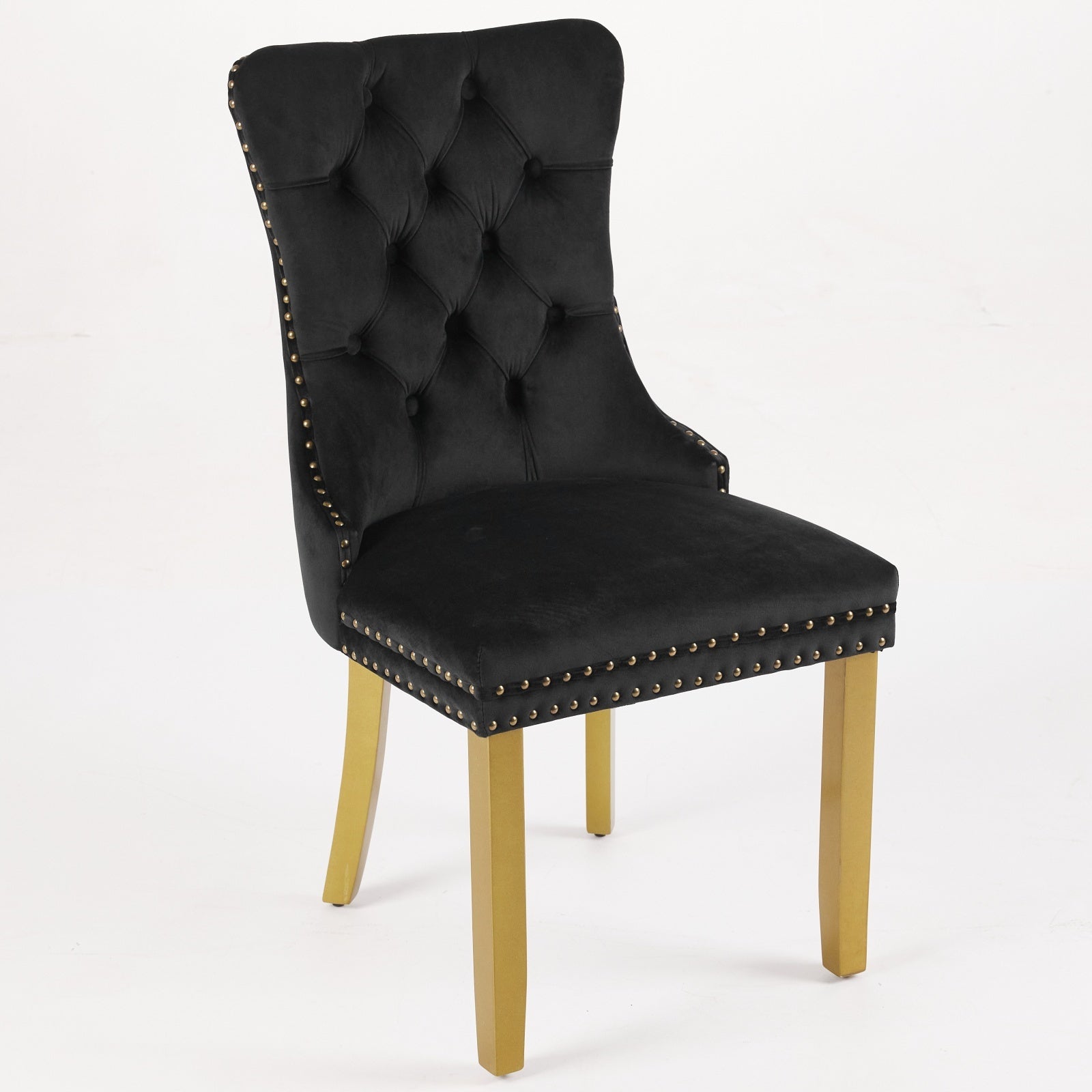 Mid-Century Modern Tufted Solid Wood Velvet Dining Chair with Lion Head Pull Ring