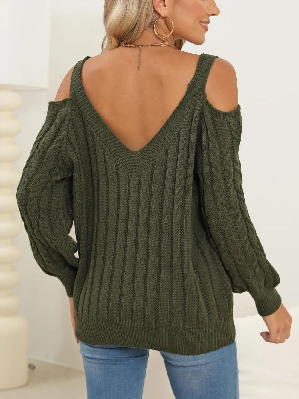 Deep V-neck sexy off shoulder loose pullover sweater for women top
