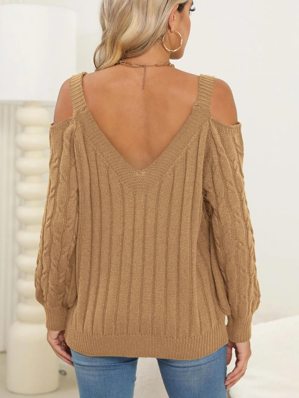 Deep V-neck sexy off shoulder loose pullover sweater for women top