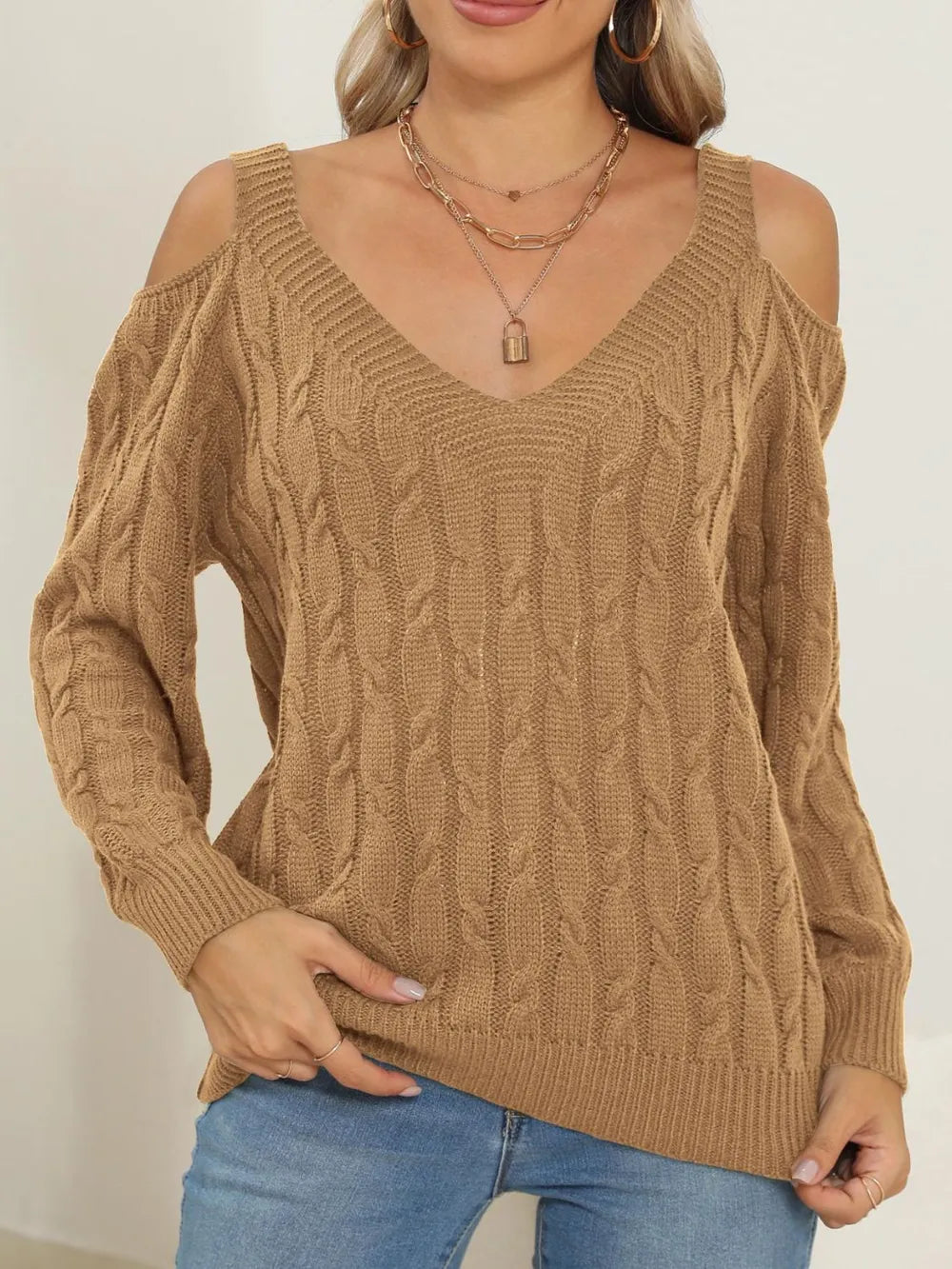 Deep V-neck sexy off shoulder loose pullover sweater for women top