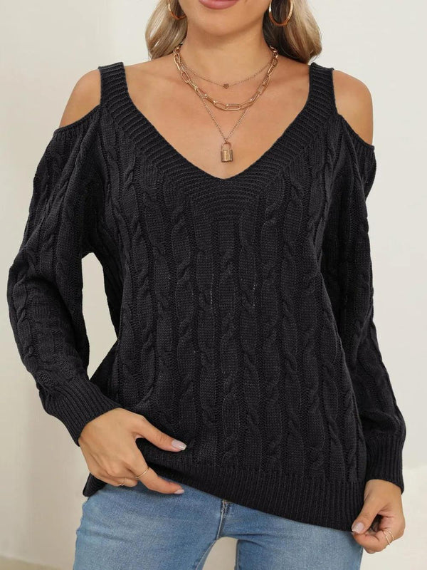 Deep V-neck sexy off shoulder loose pullover sweater for women top