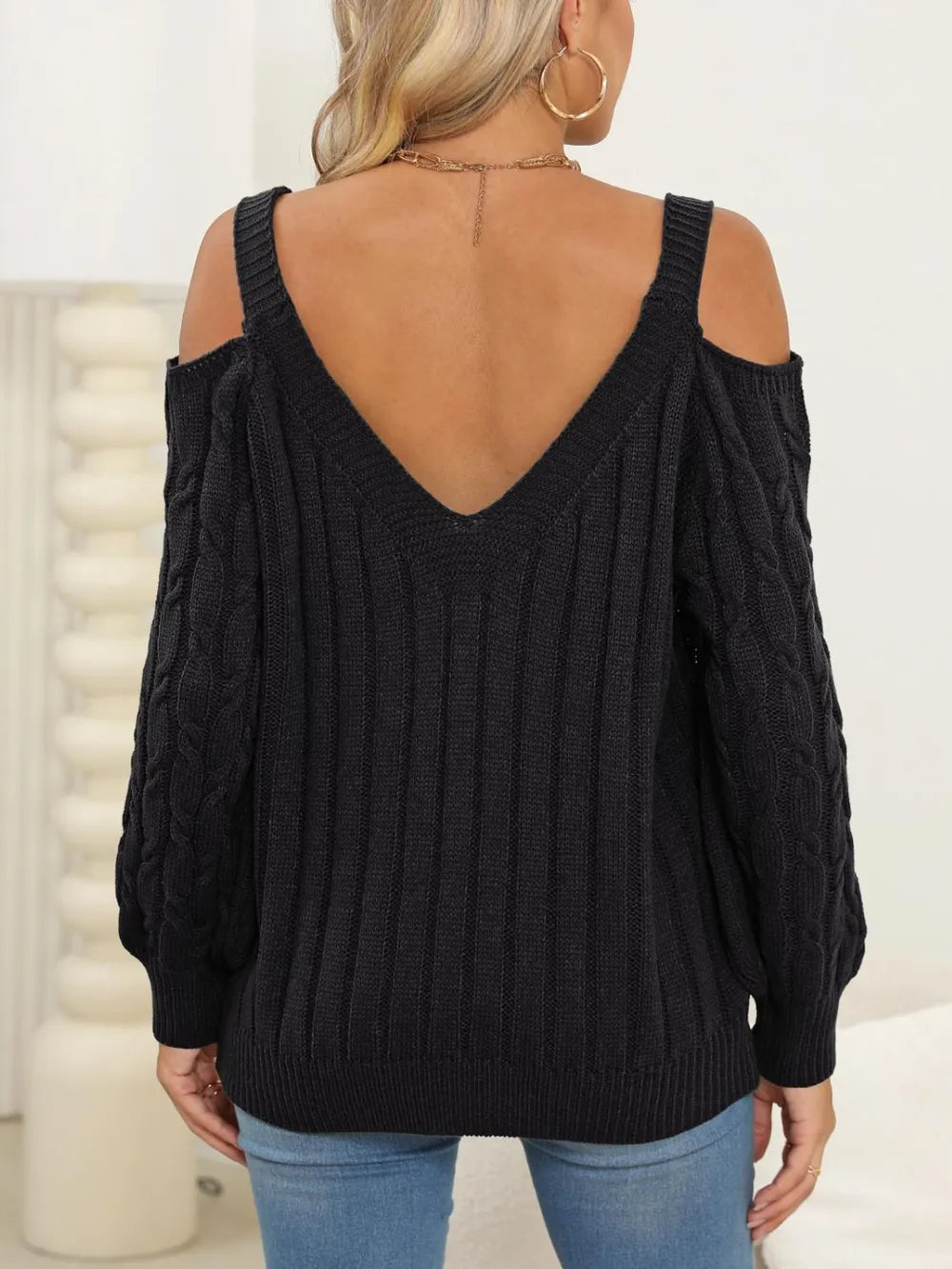 Deep V-neck sexy off shoulder loose pullover sweater for women top