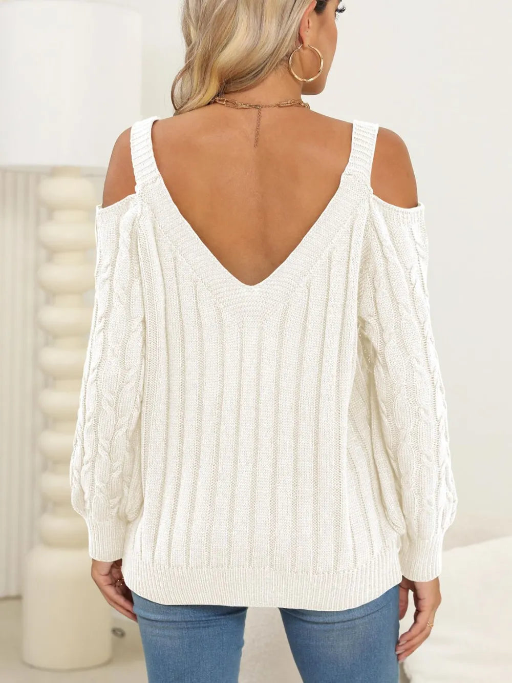 Deep V-neck sexy off shoulder loose pullover sweater for women top