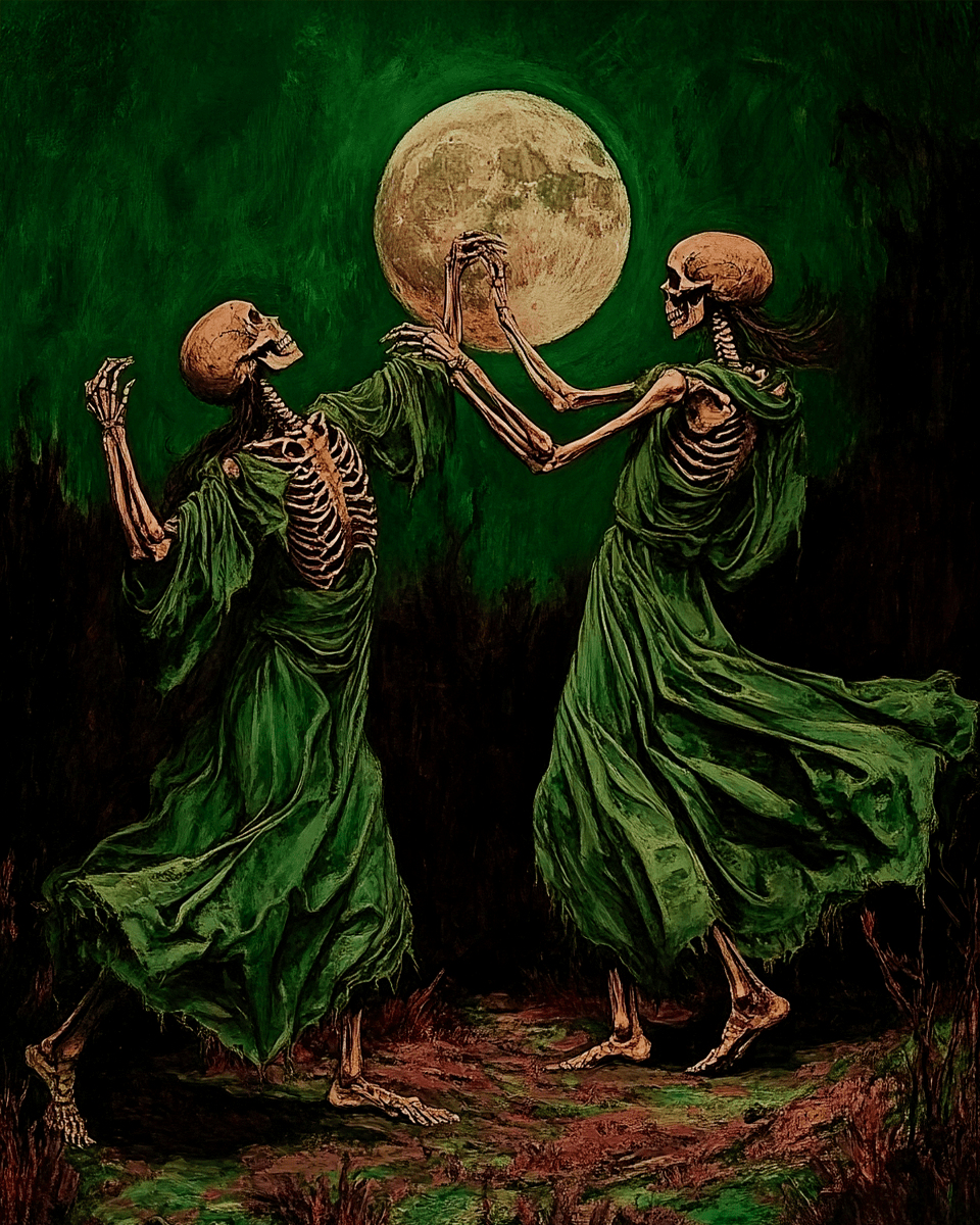 Goth Art Prints – Dancing Skeleton Pair 8x10 Gothic Wall Art with Acid Free Mat