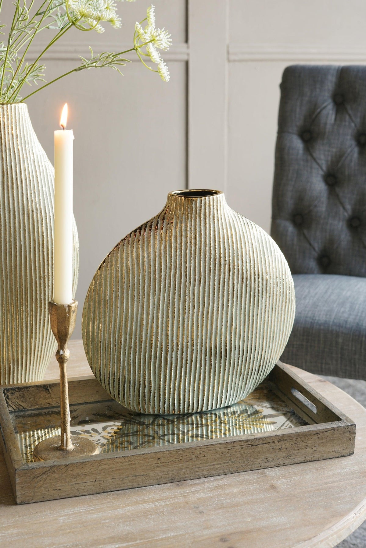 Modern Sculptural Floral Accent  Ceramic Vase