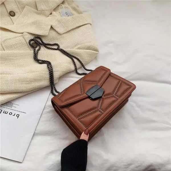 Delighted Black PU Leather Crossbody Chain Bags For Women And Girls Simple Fashionable Shoulder Small Handbags