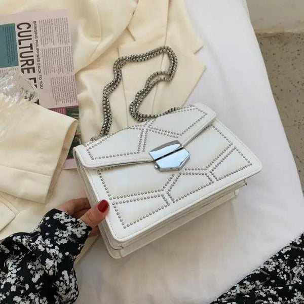 Delighted Black PU Leather Crossbody Chain Bags For Women And Girls Simple Fashionable Shoulder Small Handbags