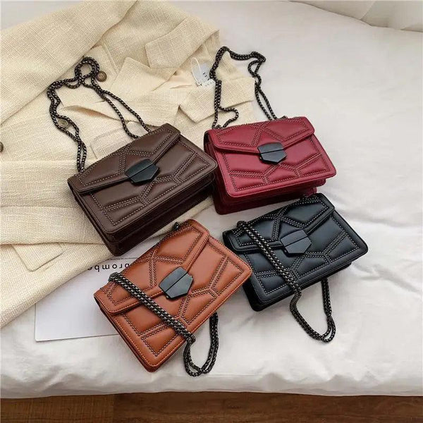 Delighted Black PU Leather Crossbody Chain Bags For Women And Girls Simple Fashionable Shoulder Small Handbags