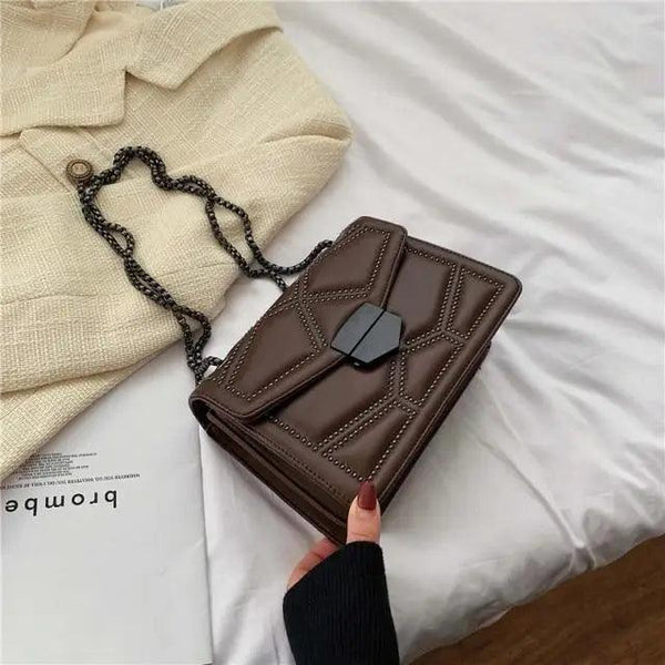 Delighted Black PU Leather Crossbody Chain Bags For Women And Girls Simple Fashionable Shoulder Small Handbags
