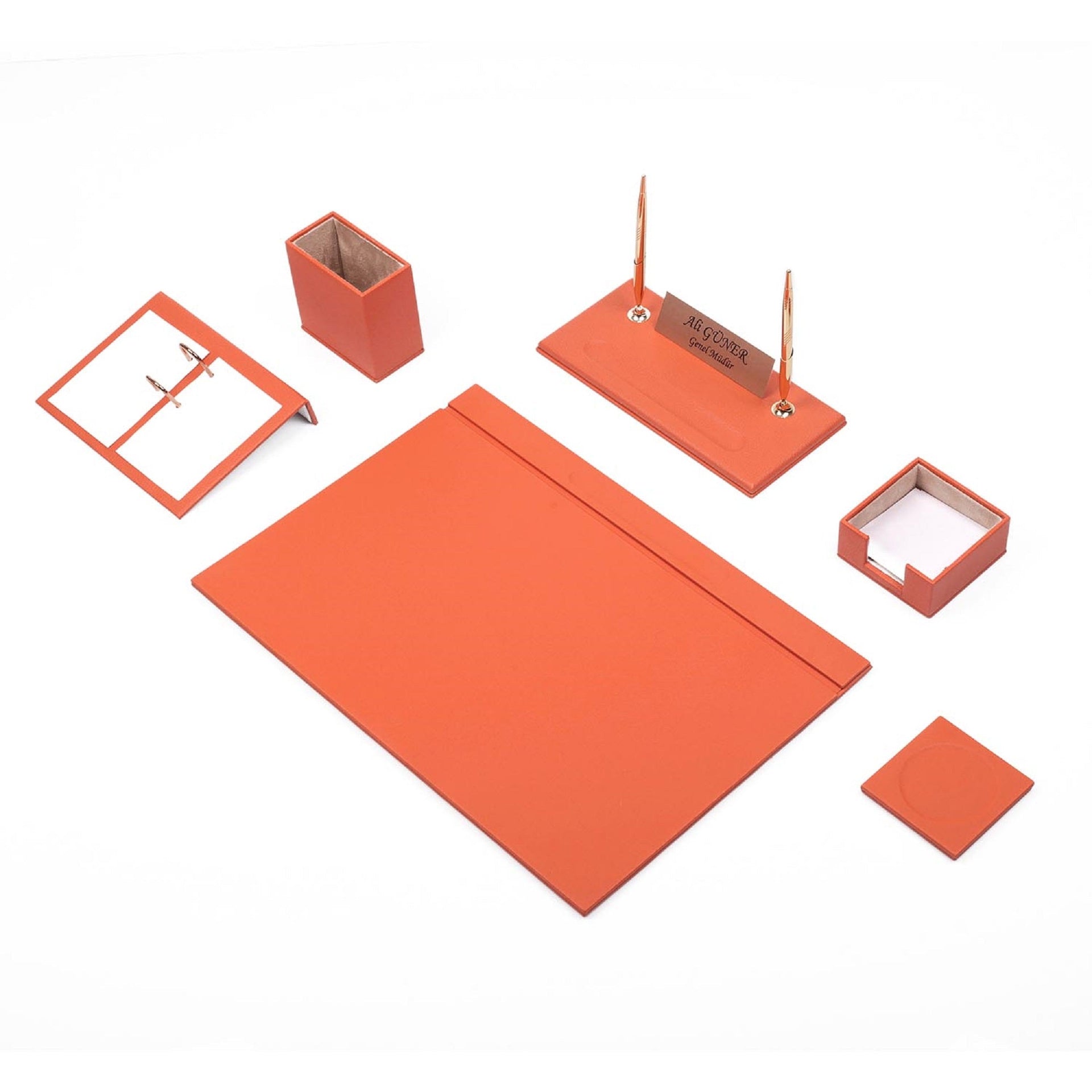 MOOG Leather Desk Set-8 Accessories - Pink - 8 PCS