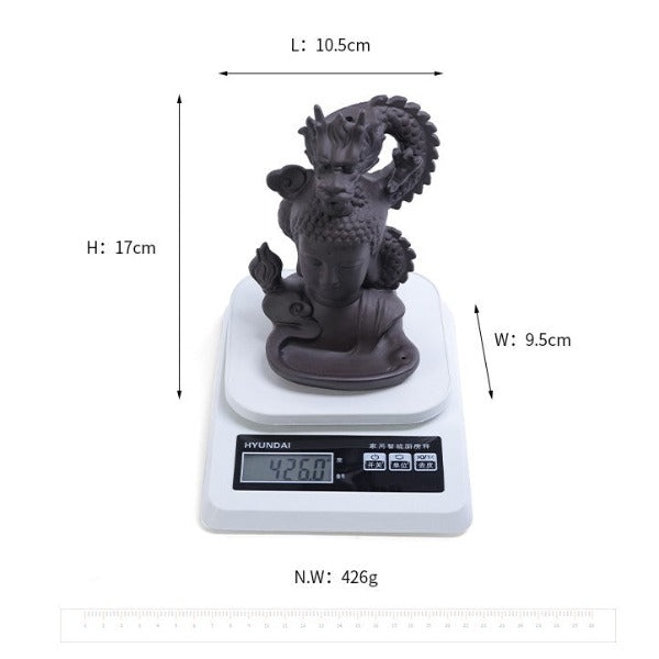 Head Of Buddha Backflow Incense Burner With Dragon