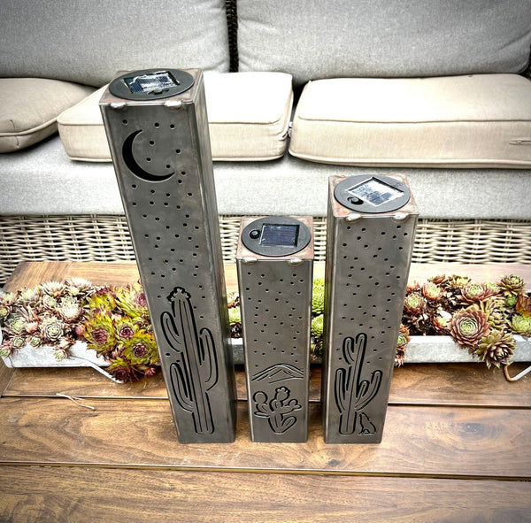 Desert Night Luminary Pillar w/ Solar Cap | 12-inch, 14-inch, 16-inch