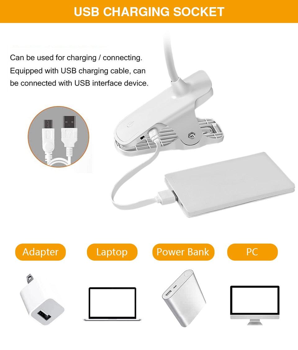 Desk Lamp Touch Clip Study Light Gooseneck Desktop USB Rechargeable Bedroom Lamp Bedside Bedside Desk Clip-on Table Lamp Decorative Table Lamp Cute Study Lamps for Bedroom Décor