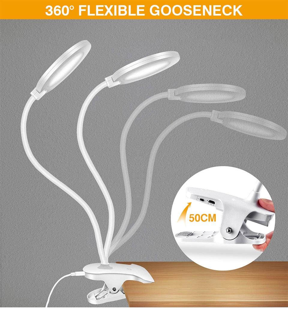 Desk Lamp Touch Clip Study Light Gooseneck Desktop USB Rechargeable Bedroom Lamp Bedside Bedside Desk Clip-on Table Lamp Decorative Table Lamp Cute Study Lamps for Bedroom Décor