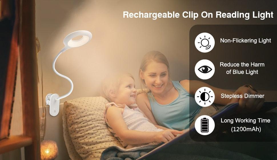 Desk Lamp Touch Clip Study Light Gooseneck Desktop USB Rechargeable Bedroom Lamp Bedside Bedside Desk Clip-on Table Lamp Decorative Table Lamp Cute Study Lamps for Bedroom Décor