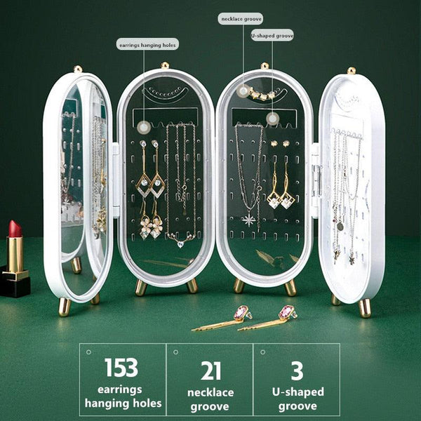 Desktop Jewelry Storage Box Multilayer Dustproof Earrings Rings Necklaces Display Holder Case for Women Jewelry Organizer Box Collapsible Earring Holder Jewelry Organizer Box with Mirror Earring Necklace Jewelry Box Organizer