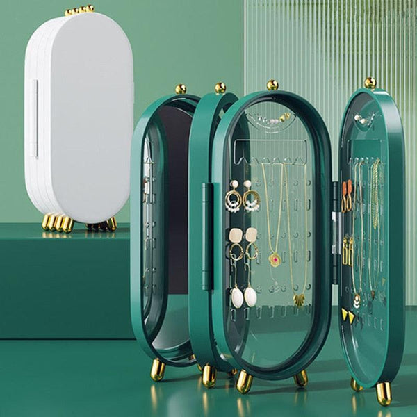 Desktop Jewelry Storage Box Multilayer Dustproof Earrings Rings Necklaces Display Holder Case for Women Jewelry Organizer Box Collapsible Earring Holder Jewelry Organizer Box with Mirror Earring Necklace Jewelry Box Organizer