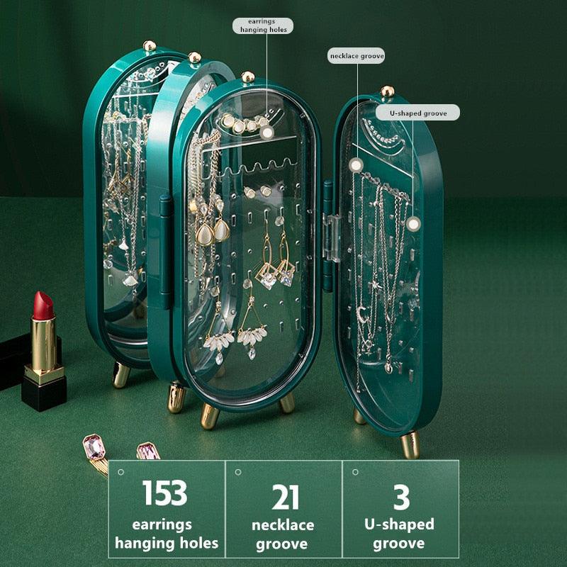 Desktop Jewelry Storage Box Multilayer Dustproof Earrings Rings Necklaces Display Holder Case for Women Jewelry Organizer Box Collapsible Earring Holder Jewelry Organizer Box with Mirror Earring Necklace Jewelry Box Organizer